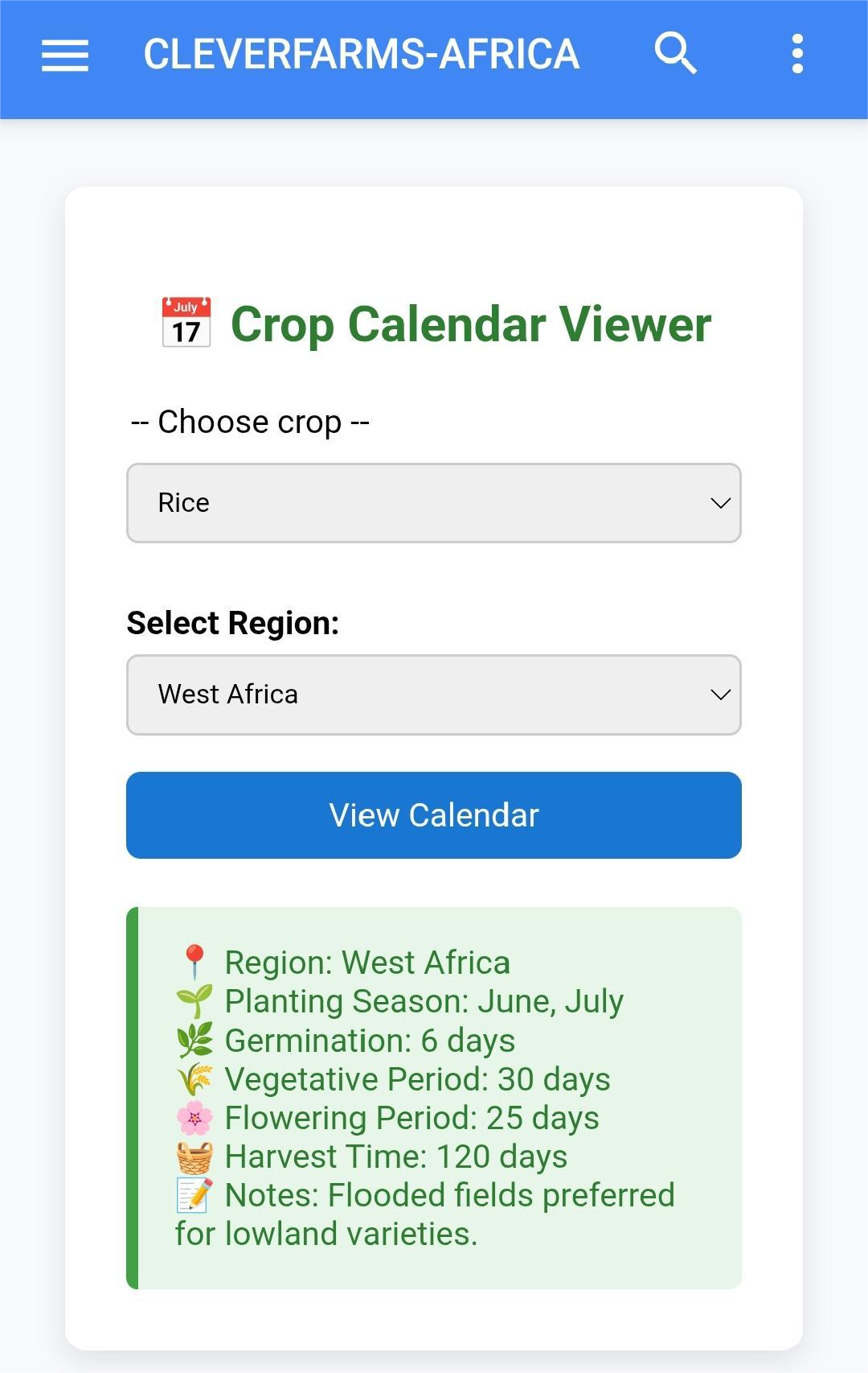 Crop Calendar Screen